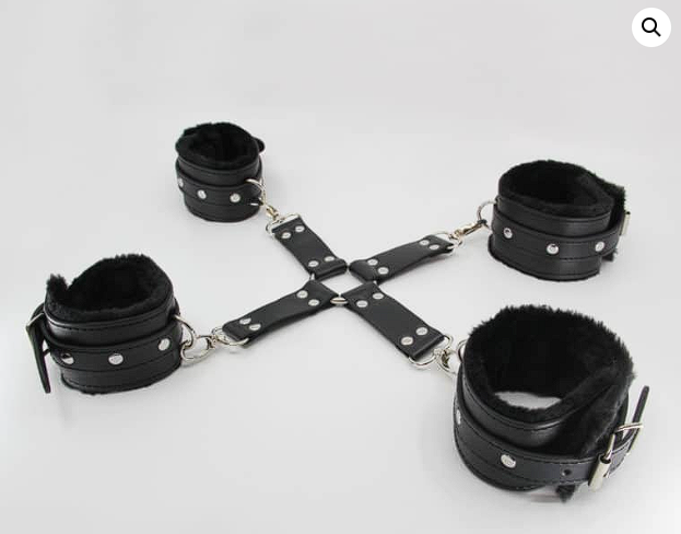 ACBN174 - Leather Feather Ankle Cuff & Handcuff Set – Black