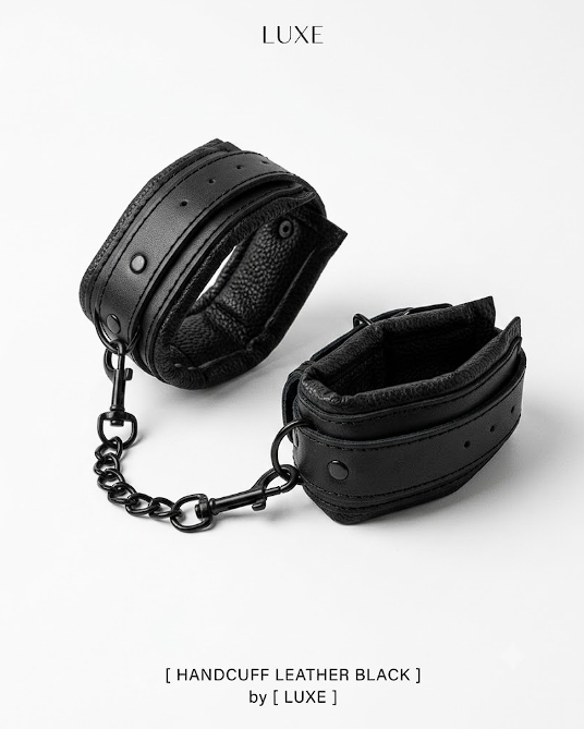 ACBN245 - Black Leather Plush Handcuff Set with Connecting Chain