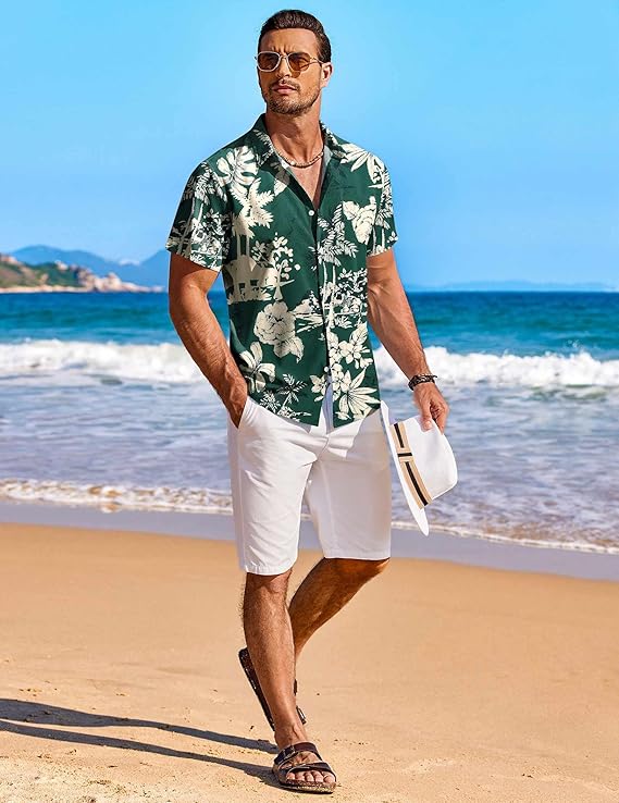 COOFANDY Men's Hawaiian Shirt Short Sleeve Floral Button Down Shirts Tropical Holiday Beach Shirts