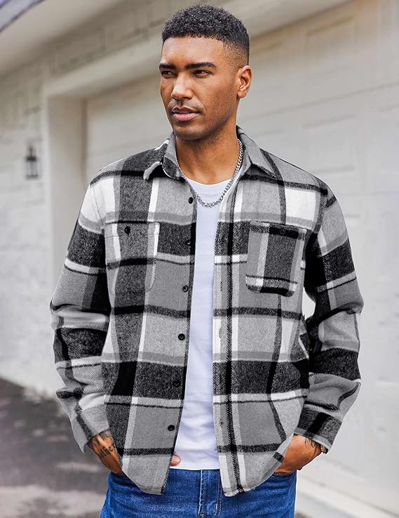 COOFANDY Men's Flannel Shirts Long Sleeve Casual Cotton Plaid Button Down Shirt Jacket with Pockets