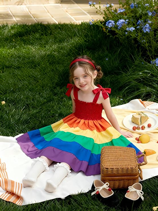 Magic Park Baby Toddler Girl Sleeveless Ruffle Dresses Child Summer Tiered Tie-Strap Beach Sundress Teen Casual A-Line Dress