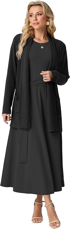 GRECERELLE Womens 2025 Fall Winter Casual Shawl Neck Long Sleeve Relaxed Fit Open Front Cardigan with Pockets (XS - 3XL)