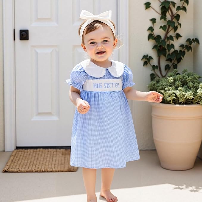 Big Sister Little Sister Matching Outfits Short Sleeve Bubble Romper Smocked Dress Toddler Girl Summer Clothes