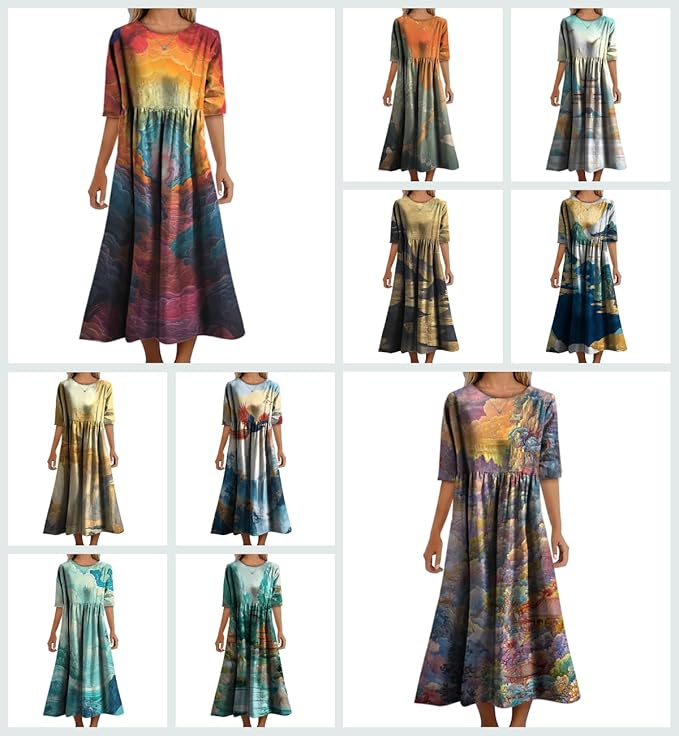 MARSVOVO Trendy Dresses for Women 2025 Classic Fairy Flowy Sundress Relaxed Fit Dress with Side Pockets