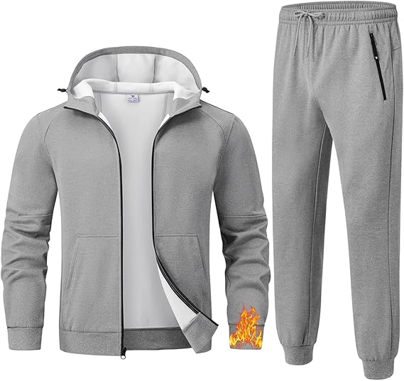 TBMPOY Mens Fleece Lined Hooded Tracksuits Sweatsuits 2 Piece Sets Winter Thermal Jogging Track Sweat Suits Warm Up Outfits