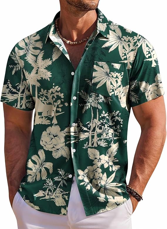 COOFANDY Men's Hawaiian Shirt Short Sleeve Floral Button Down Shirts Tropical Holiday Beach Shirts