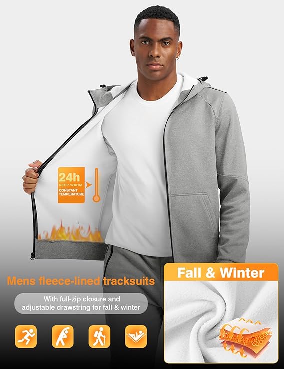 TBMPOY Mens Fleece Lined Hooded Tracksuits Sweatsuits 2 Piece Sets Winter Thermal Jogging Track Sweat Suits Warm Up Outfits