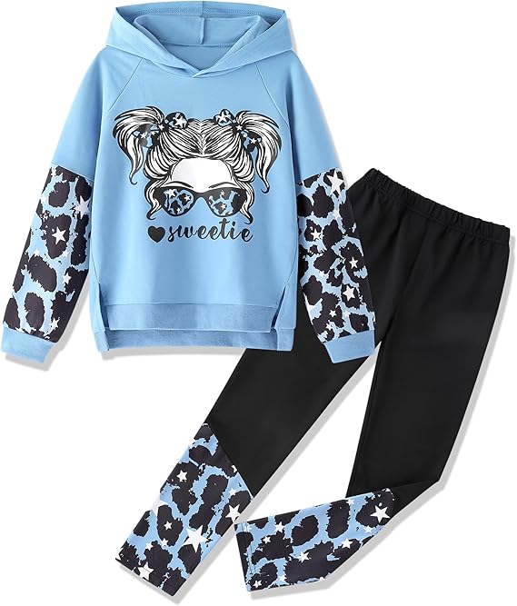 Girls Clothes Cool Girl Print Tie Dye Hoodie Pullover Sweatshirt Leggings 2PC Outfits
