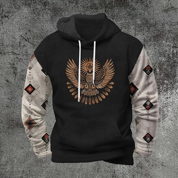 Men's Graphic Printed Hoodie Casual Long Sleeve Drawstring Hooded Sweatshirt Loose Fit Trendy Pullover for Fall