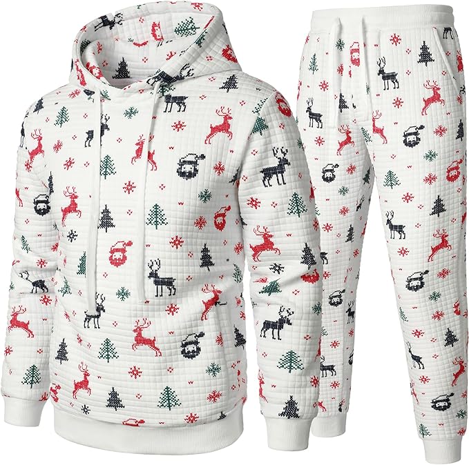 FANARCHER Men’s Casual Tracksuits 2 Pieces Christmas Outfits Waffle Hoodies Sweatsuits Sports Jogging Suit Set
