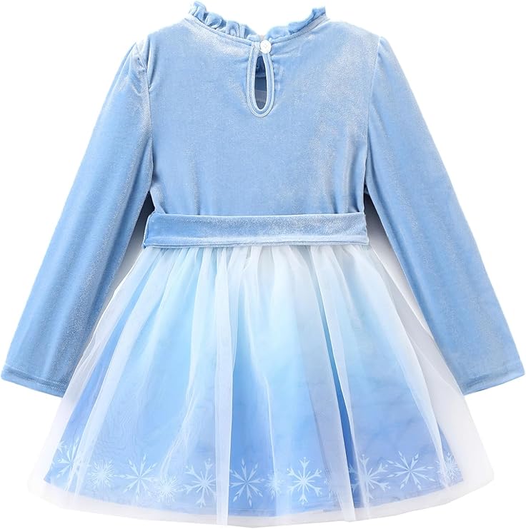Disney Frozen Elsa Princess Cinderella Ariel Jasmine Rapunzel Baby/Toddler Dress, Ruffle Long-Sleeve Mesh Overlay Tulle Dress