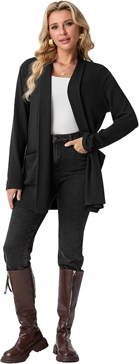 GRECERELLE Womens 2025 Fall Winter Casual Shawl Neck Long Sleeve Relaxed Fit Open Front Cardigan with Pockets (XS - 3XL)
