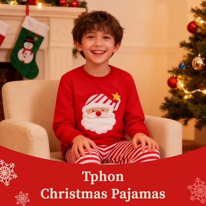 Tphon Girls Christmas Pajamas Toddler Boy Kids Holiday Pajamas Set Santa PJS Winter Sleepwear Children Clothes(Size 2T-12Y)