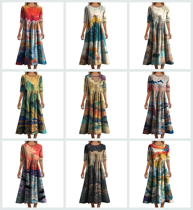 MARSVOVO Trendy Dresses for Women 2025 Classic Fairy Flowy Sundress Relaxed Fit Dress with Side Pockets