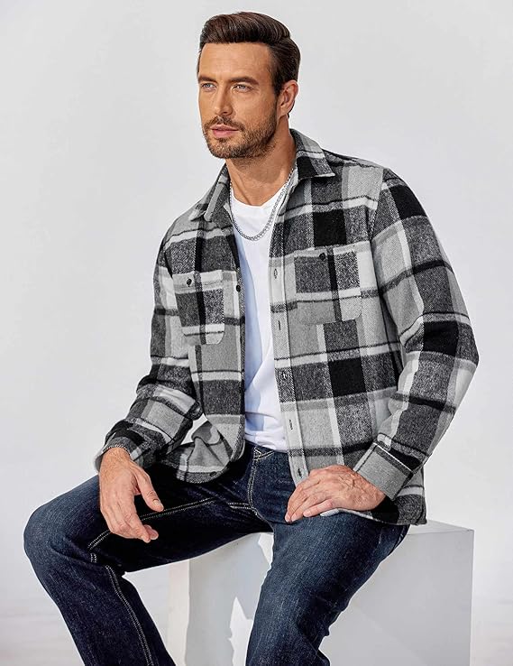 COOFANDY Men's Flannel Shirts Long Sleeve Casual Cotton Plaid Button Down Shirt Jacket with Pockets