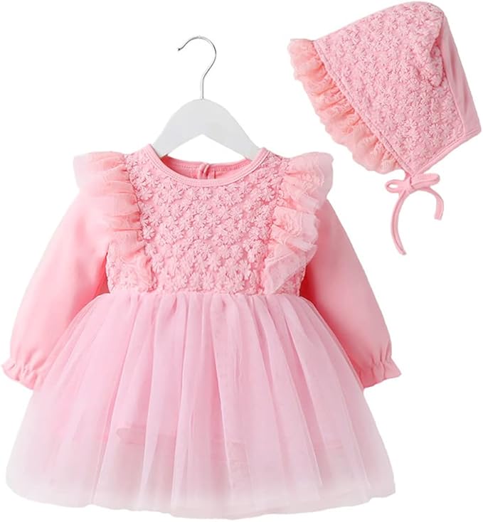 Newborn Infant Baby Girl Toddler Christmas Birthday Outfits Flower Print Soft Christening Baptism Dress with Bonnet