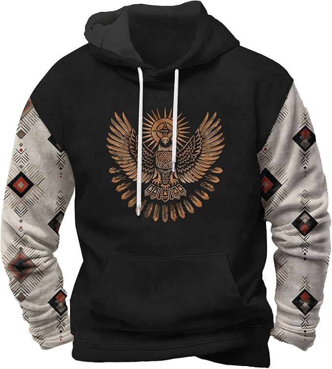 Men's Graphic Printed Hoodie Casual Long Sleeve Drawstring Hooded Sweatshirt Loose Fit Trendy Pullover for Fall