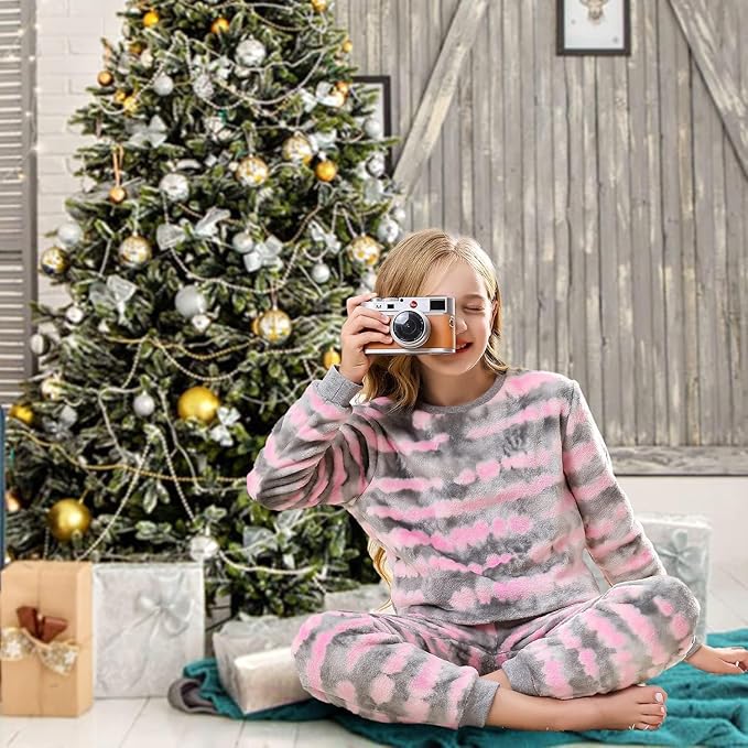 V.&GRIN Girls Fleece Pajamas, Soft Cozy Pullover Sweatshirt Pants Set for Kids 7-16 Years