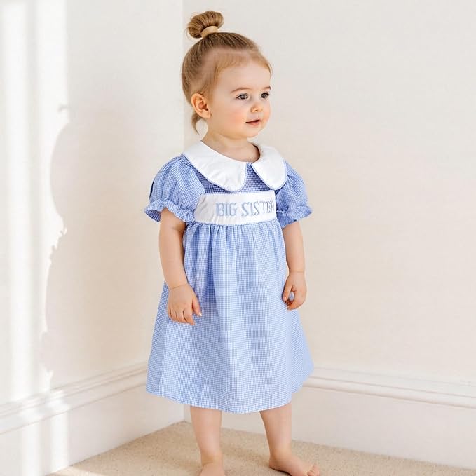 Big Sister Little Sister Matching Outfits Short Sleeve Bubble Romper Smocked Dress Toddler Girl Summer Clothes