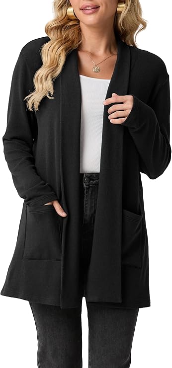 GRECERELLE Womens 2025 Fall Winter Casual Shawl Neck Long Sleeve Relaxed Fit Open Front Cardigan with Pockets (XS - 3XL)