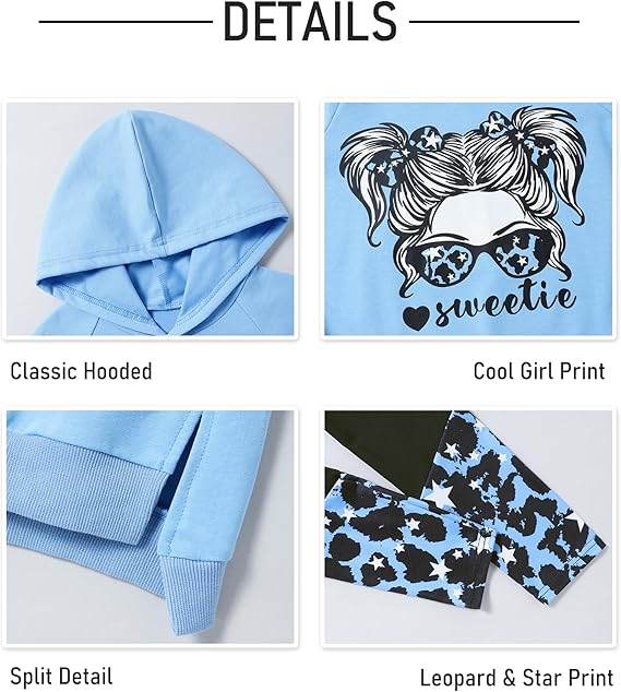 Girls Clothes Cool Girl Print Tie Dye Hoodie Pullover Sweatshirt Leggings 2PC Outfits