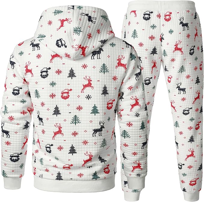 FANARCHER Men’s Casual Tracksuits 2 Pieces Christmas Outfits Waffle Hoodies Sweatsuits Sports Jogging Suit Set