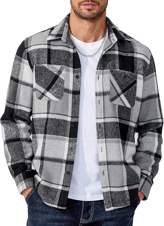 COOFANDY Men's Flannel Shirts Long Sleeve Casual Cotton Plaid Button Down Shirt Jacket with Pockets