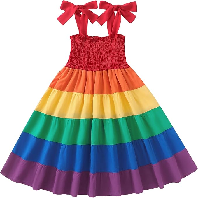 Magic Park Baby Toddler Girl Sleeveless Ruffle Dresses Child Summer Tiered Tie-Strap Beach Sundress Teen Casual A-Line Dress