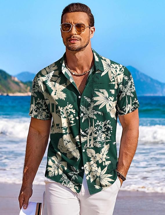 COOFANDY Men's Hawaiian Shirt Short Sleeve Floral Button Down Shirts Tropical Holiday Beach Shirts