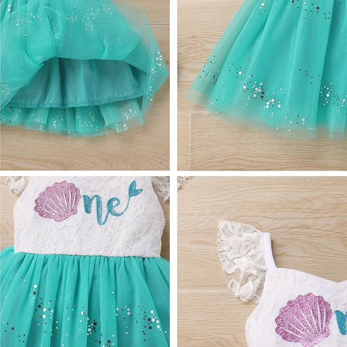 Baby Girl Fairy One Year Birthday Dress Floral Mermaid First Cake Smash Outfits Toddler 1st Communion Baptism Gown