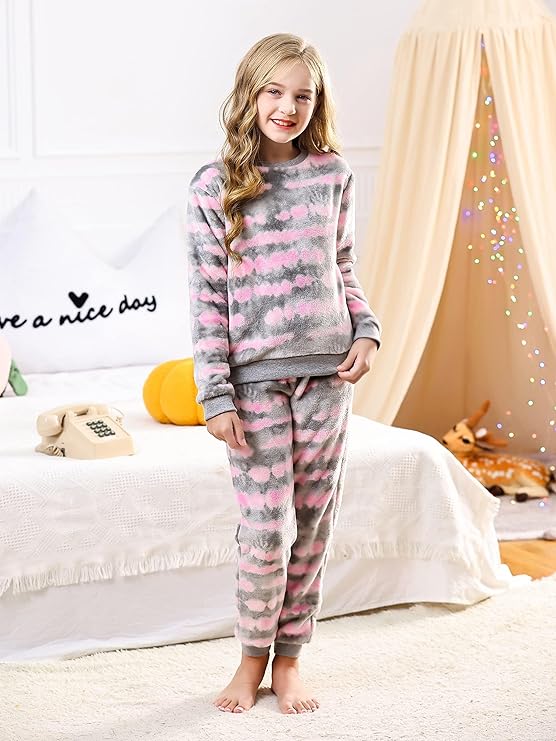 V.&GRIN Girls Fleece Pajamas, Soft Cozy Pullover Sweatshirt Pants Set for Kids 7-16 Years