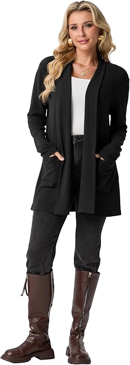 GRECERELLE Womens 2025 Fall Winter Casual Shawl Neck Long Sleeve Relaxed Fit Open Front Cardigan with Pockets (XS - 3XL)