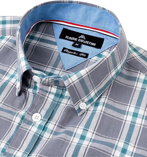 Alimens & Gentle Men's Plaid Button Down Shirts Cotton Long Sleeve Dress Shirts Regular Fit Gingham Shirts