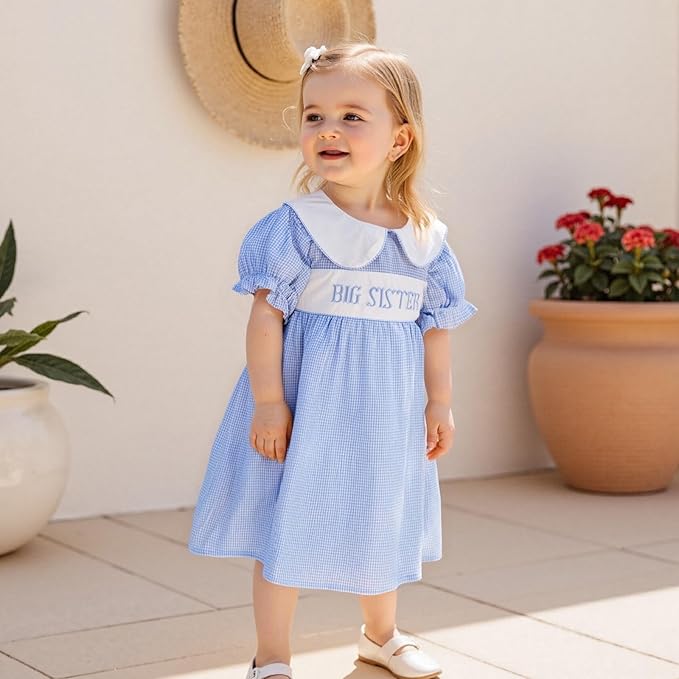 Big Sister Little Sister Matching Outfits Short Sleeve Bubble Romper Smocked Dress Toddler Girl Summer Clothes