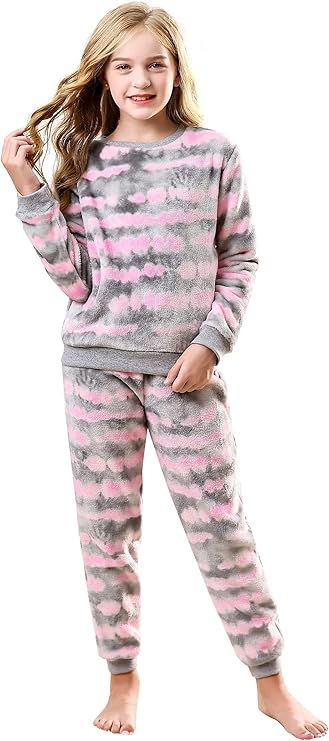 V.&GRIN Girls Fleece Pajamas, Soft Cozy Pullover Sweatshirt Pants Set for Kids 7-16 Years