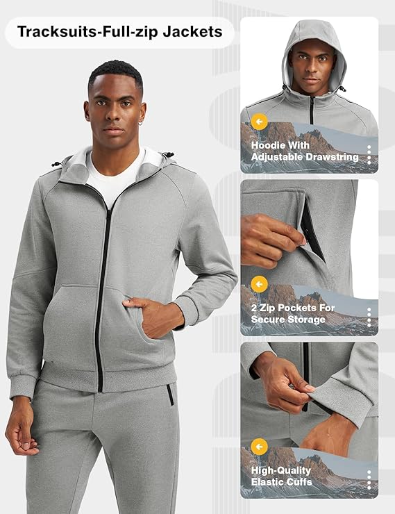 TBMPOY Mens Fleece Lined Hooded Tracksuits Sweatsuits 2 Piece Sets Winter Thermal Jogging Track Sweat Suits Warm Up Outfits