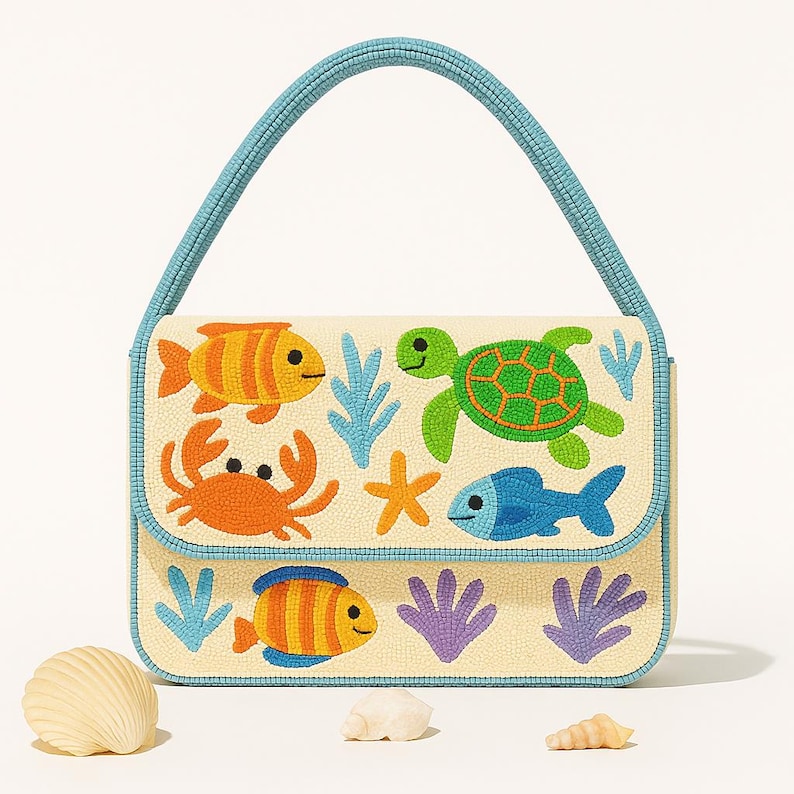Sea Creature Purse, Beaded Ocean Bag, Under The Sea Clutch, Bridal Beach Bag, Tropical Theme Purse, Colorful Sea Handbag, Beach Clutch Gifts