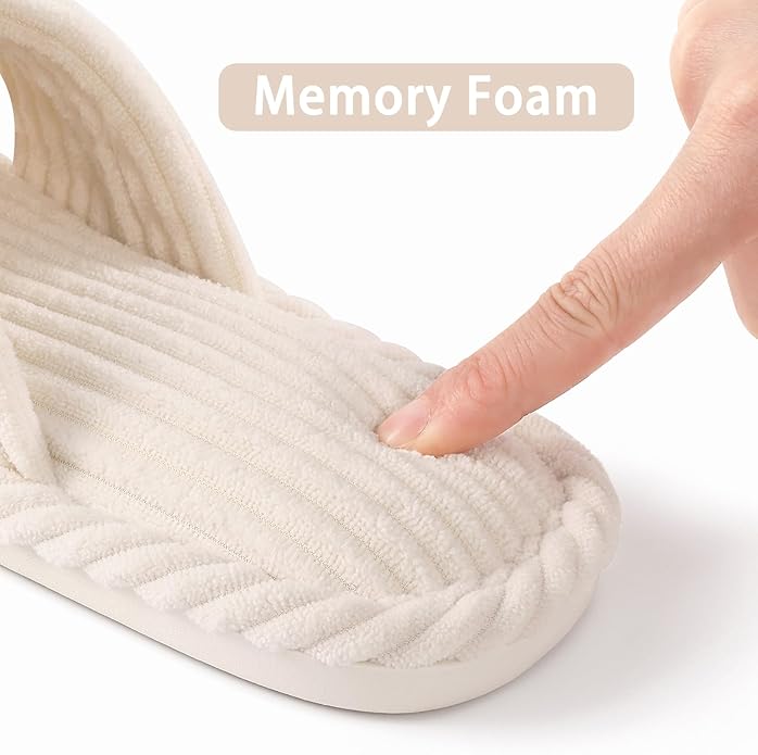 Evshine House Slippers for Women Memory Foam Bedroom Slippers Corduroy Open Toe Slides Shoes Indoor and Outdoor