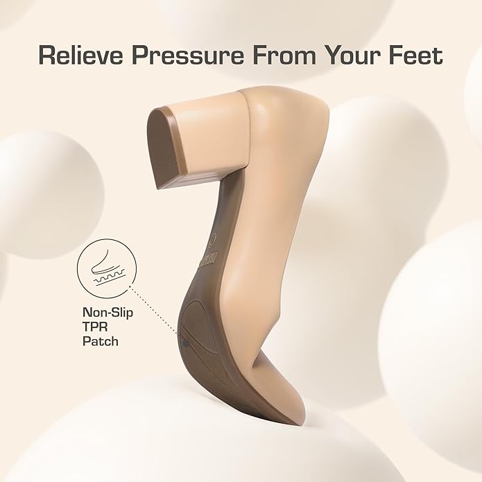 DREAM PAIRS Women's Pumps Low Chunky Block Heel Dress Shoes Closed Round Toe Comfortable Heels