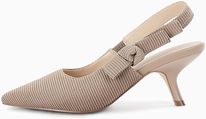 Coutgo Womens Slingback Kitten Heels Closed Pointed Toe Bowknot Knitted Slip On Work Pumps Dress Shoes
