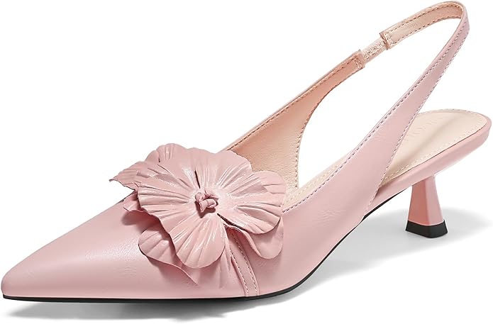 Coutgo Womens Slingback Kitten Heels Flower Closed Pointed Toe Pumps Wedding Party Dress Sandals Shoes