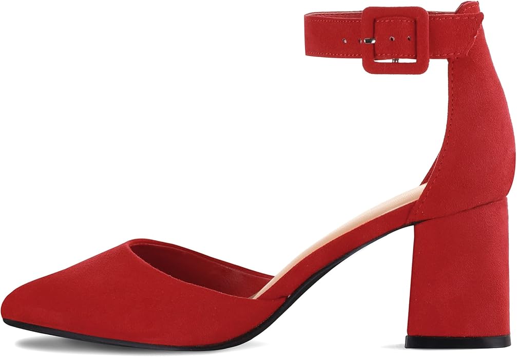 mysoft Women's Pointed Toe Low Chunky Heels Closed Toe Ankle Strap Dress Pump Shoes - Available in Wide Sizes