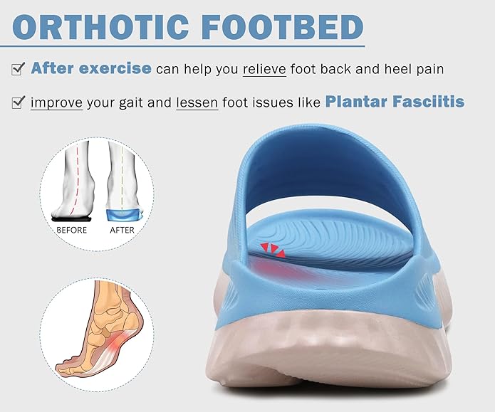 KuaiLu Womens Recovery Sandals With Comfortable Plantar Fasciitis Support,Ladies Orthotic Open Toe Sport Slides Thick Cushion Reduces Stress on Feet,Joints & Back Post-Exercise