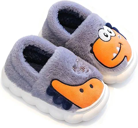 Boys Girls Cozy House Slippers Warm Plush Winter Cotton Slipper Kids Cute Dinosaur Indoor Shoes Non-Slip