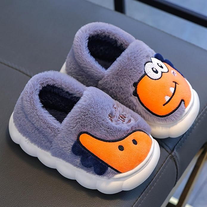 Boys Girls Cozy House Slippers Warm Plush Winter Cotton Slipper Kids Cute Dinosaur Indoor Shoes Non-Slip