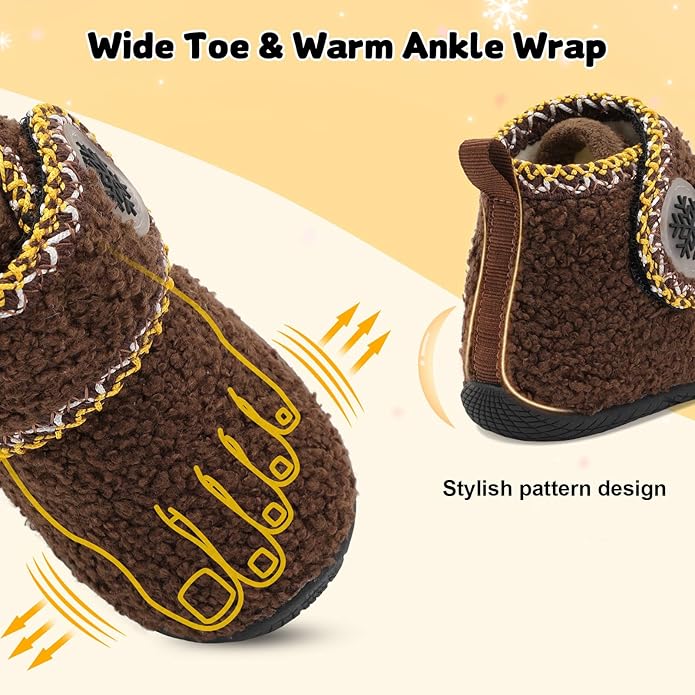 JOINFREE Toddler Slippers Boys Girls House Fleece Booties Baby Warm Winter Boots Kids Bedroom Indoor Shoes Cozy Outdoor Walking Shoes