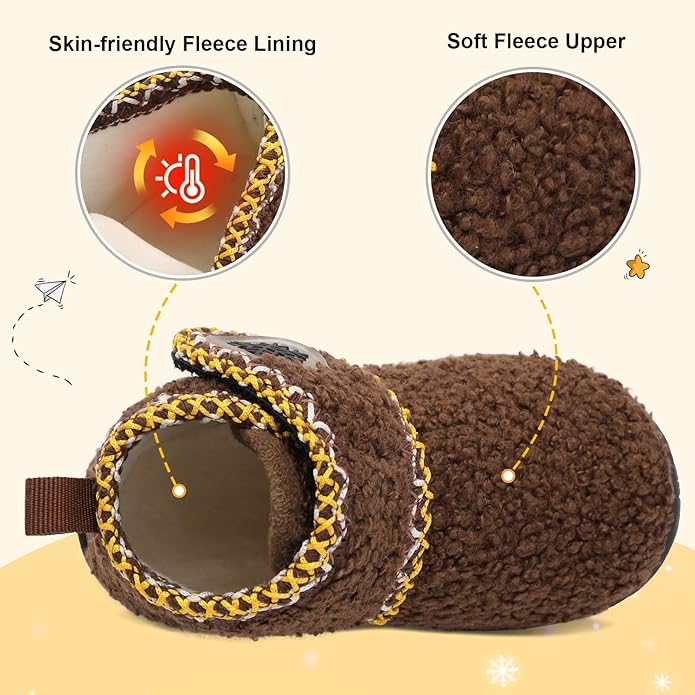 JOINFREE Toddler Slippers Boys Girls House Fleece Booties Baby Warm Winter Boots Kids Bedroom Indoor Shoes Cozy Outdoor Walking Shoes