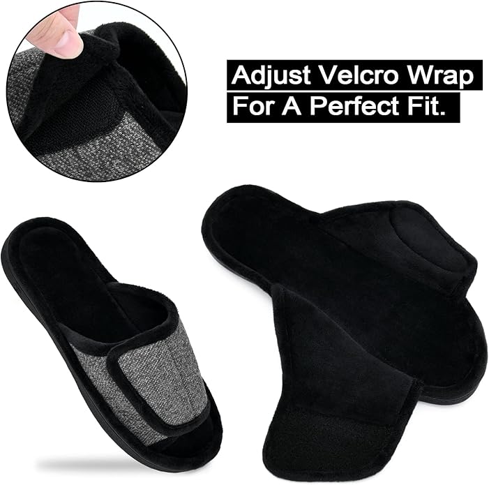 DL Adjustable Men's Memory Foam Slippers, Comfy Indoor Outdoor, Breathable Slide Bedroom Slippers Size 7-14