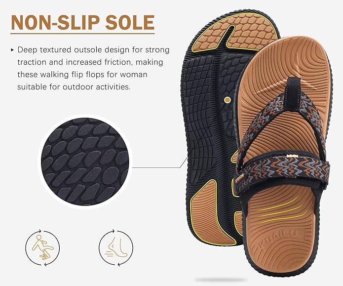 KuaiLu Womens Orthopedic Flip Flops With Arch Support Adjustable Thick Athletic Cushion Recovery Walking Sandals For Woman Ladies Fashion Comfortable Flip-Flop Slides, Water Resistant & Lightweight