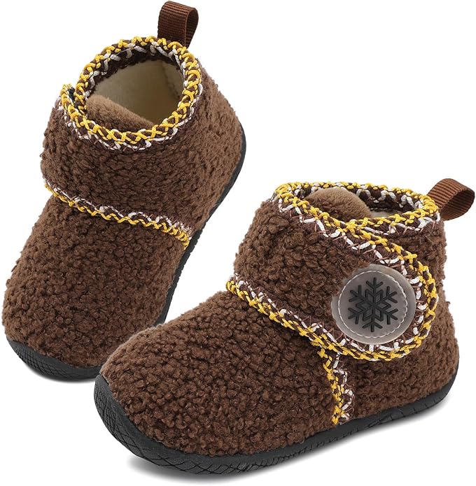 JOINFREE Toddler Slippers Boys Girls House Fleece Booties Baby Warm Winter Boots Kids Bedroom Indoor Shoes Cozy Outdoor Walking Shoes